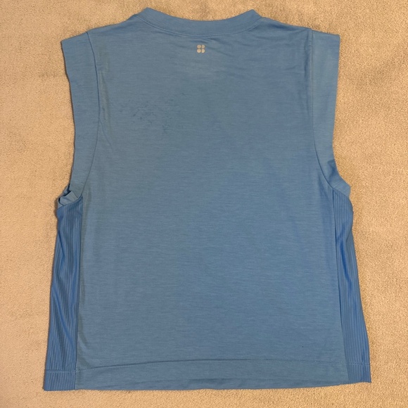 Sweaty Betty Breathe Easy Boxy Gym Tee XS Athletic Tank Sleeveless Top Blue - Picture 2 of 4